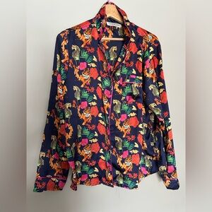 Navy Floral & Tiger Print Button-Down Shirt and pant set - worn twice size M